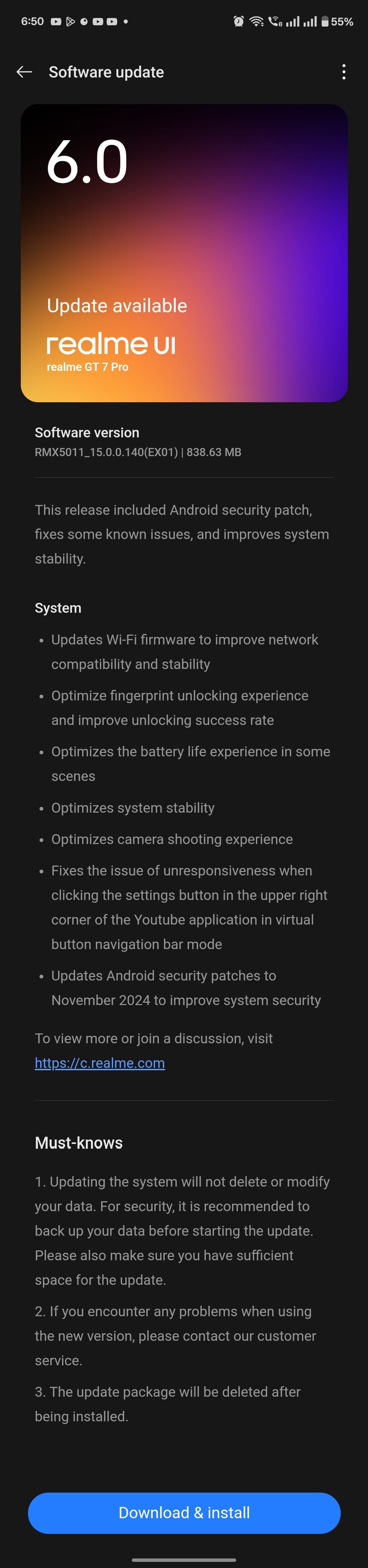 Realme GT 7 Pro Update version 15.0.0.140