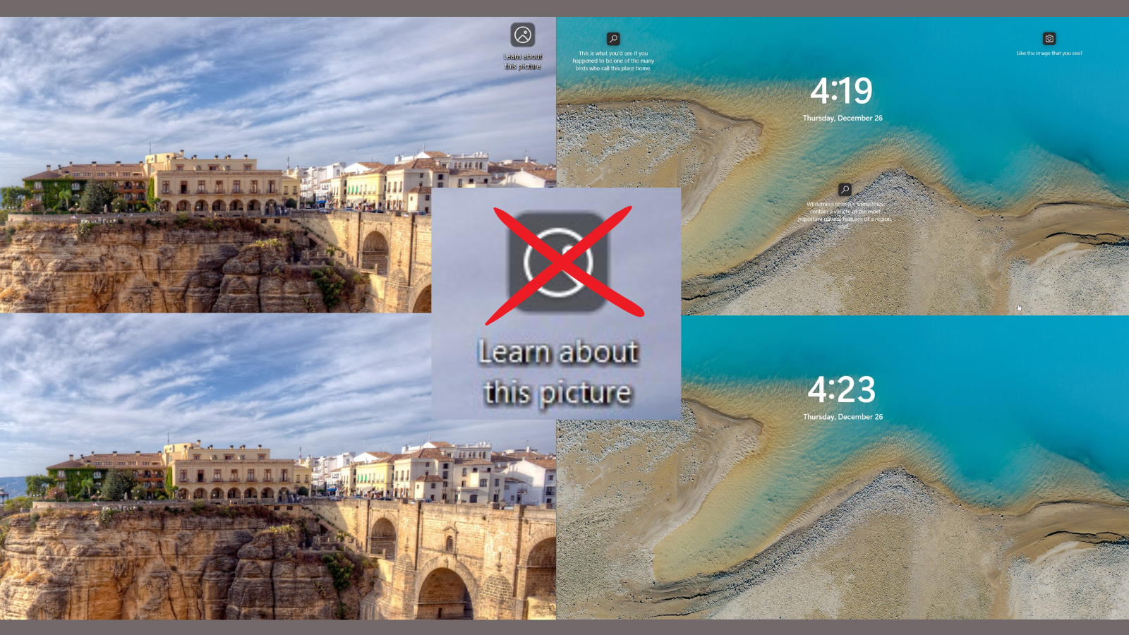 How to Remove ‘Learn More About This Picture’ Icon on Spotlight Desktop and Lock Screen Wallpapers in Windows 11