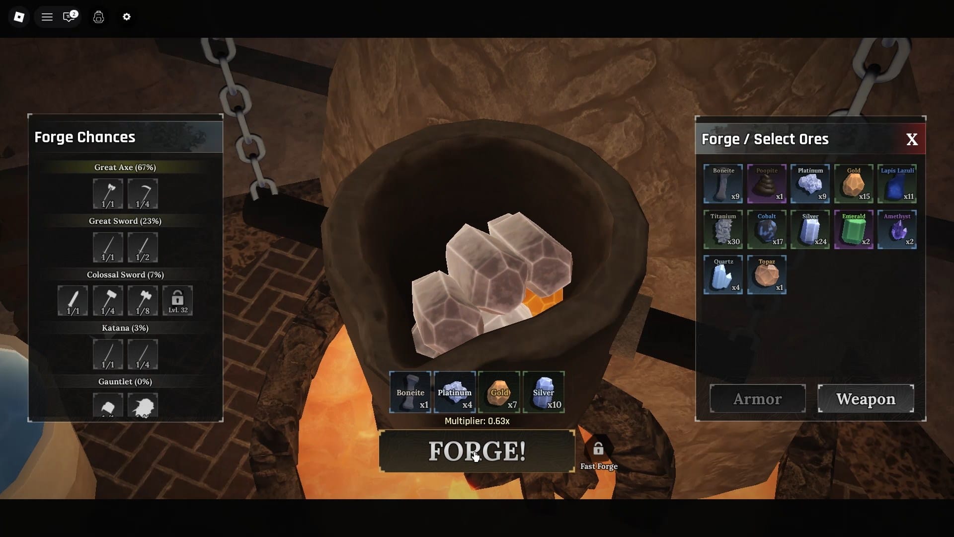 All Ores in The Forge Roblox