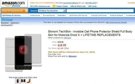 Droid X Accessory: Skinomi Techskin, a Screen Protector Shield costing $18.99