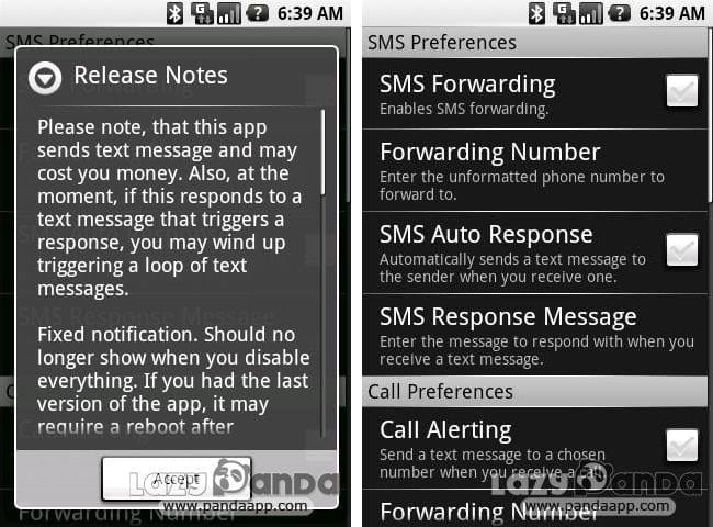 Set the Automatic SMS Alerts / Forwarding with dgAway on your Android Phone