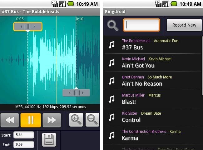 Create own ringtones with Ringdroid’s easy to use graphical interface