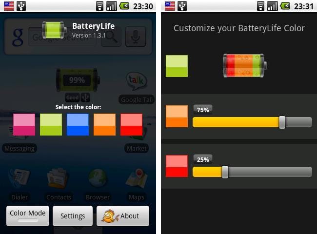 BatteryLife Android App: Now Customize Colors of Your Battery Widget Too!