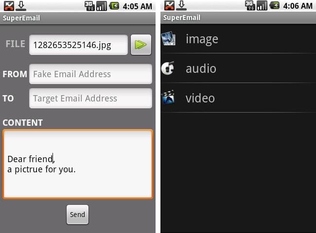 SuperEmail Android App: Send Mails with Fake Source Name and No File Size Limit for Attachments. Really!