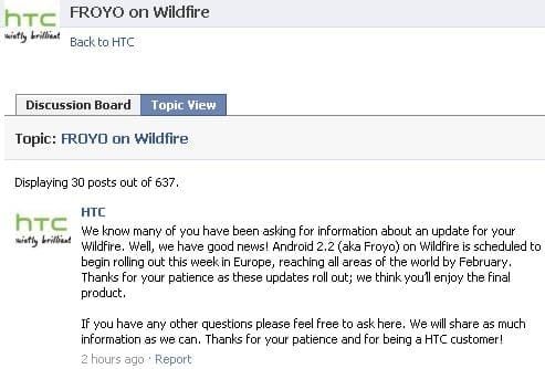 HTC Wildfire gets android 2.2 Froyo update