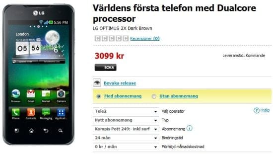 LG Optimus 2X spotted Selling on a Swedish website for 4999 kronors, that’s $731 approx