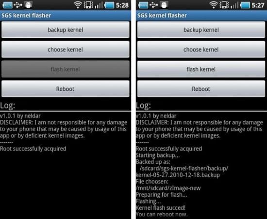 SGS Kernel Flasher Android App: For Easy Flashing / Back up of Kernels on Galaxy S