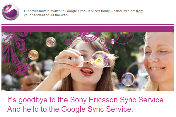 Sony Ericsson to close down their Sync service, says hello to Google Sync service