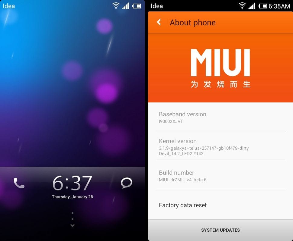 Drz MIUIv4 Beta 6 based on Ice Cream Sandwich for Galaxy S I9000