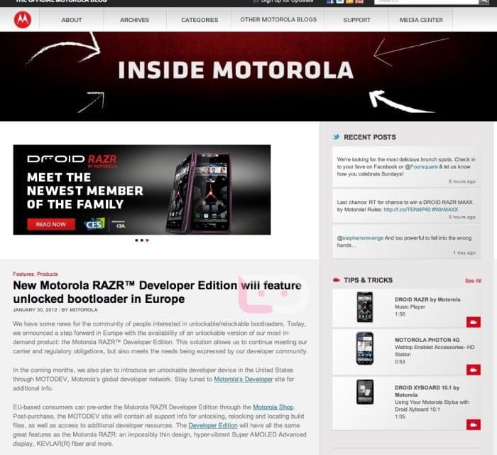 Motorola Razr Developer Edition Surfaces — Bootloader Comes UNLOCKED!!