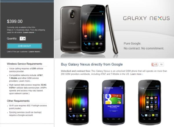 Unlocked and Contract-Free Galaxy Nexus Available in Play Store for just $399!