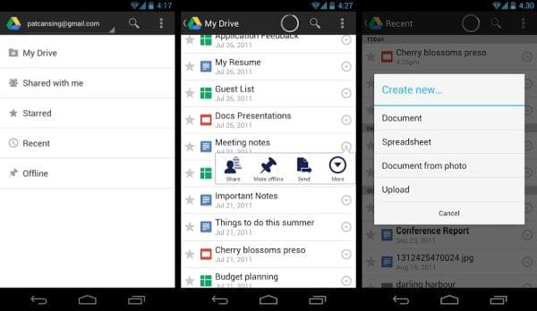 Grab the Google Drive Android App from Play Store and Get 5GB Free Online Space