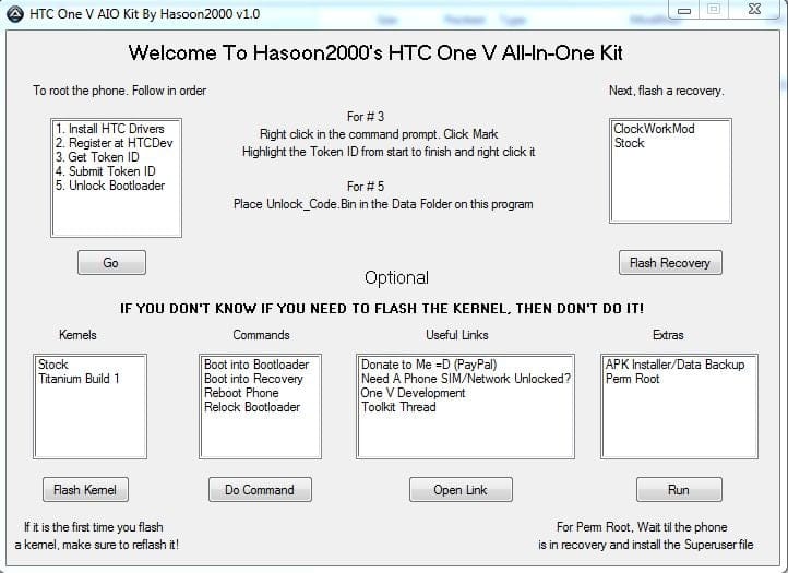 Use AIO Toolkit on One V to Install Clockworkmod Recovery, Unlock and Relock Bootloader, and More