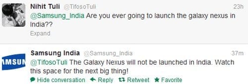 Galaxy Nexus Not Coming to India, Samsung says to wait for the next big thing!