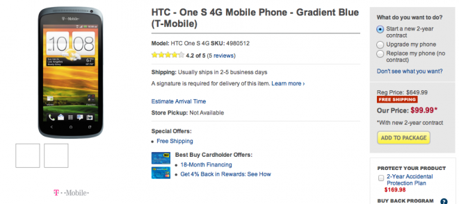 Best Buy Deal: HTC One S Price Reduced to $99