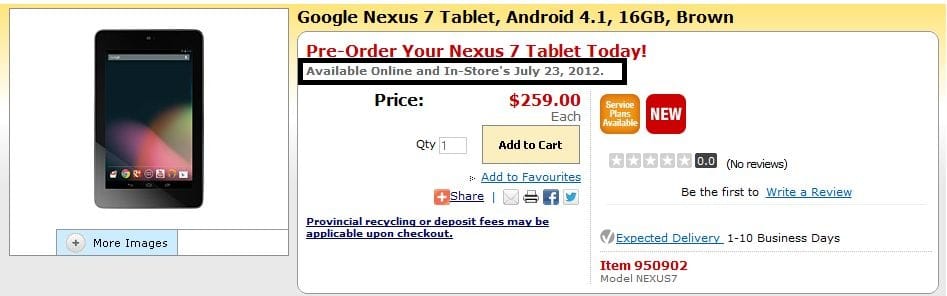 Nexus 7 Canada Release Date Pegged for July 23