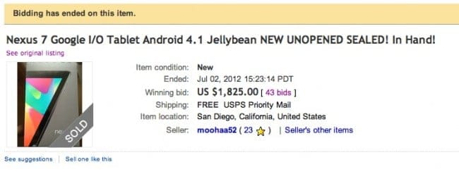 Nexus 7 Fetches $1825 in eBay Bid. Come Again?