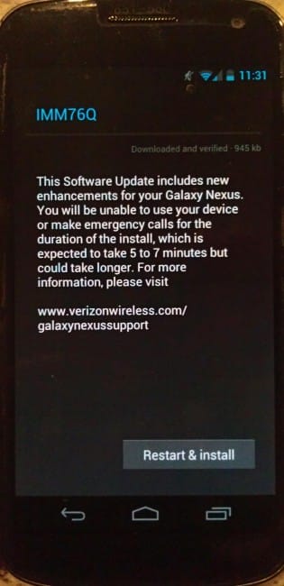 IMM76Q OTA Update for Galaxy Nexus at Verizon Shipping Out?