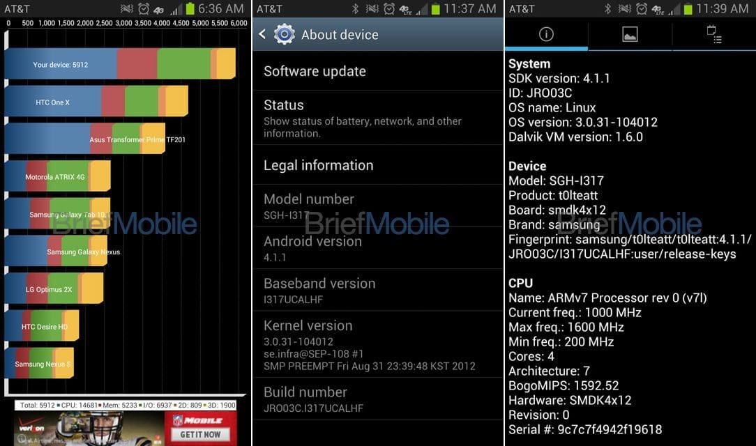 Screenshots from Galaxy Note 2 for AT&T Leaked. One for Sprint, T-Mobile and Bell coming soon.