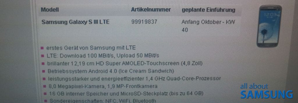 Release Date Leaked of several Samsung devices: Galaxy S3 LTE, Galaxy Note 2 LTE and Note 10.1 LTE