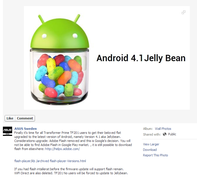 Jelly Bean Update for ASUS Transformer Prime Arrives in Sweden