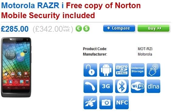 Motorola RAZR i price and release date in UK confirmed. Already available for pre-order