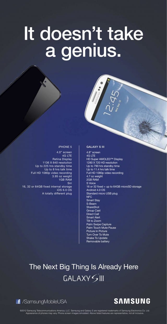 Samsung compares its Galaxy S3 with iPhone 5, says theirs is an obvious winner — doesn’t take a genius!