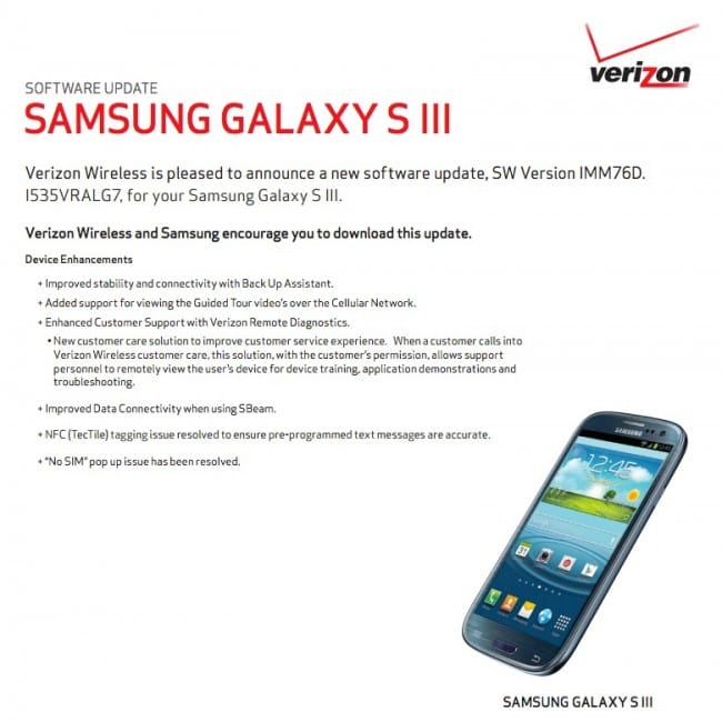 VRALG7 Update for Verizon Galaxy S3 is live! Brings the Remote Diagnostics Tool with it