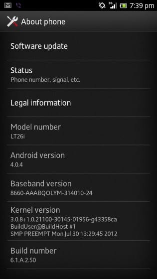 Sony Xperia S firmware update available, version 6.1.A.2.50