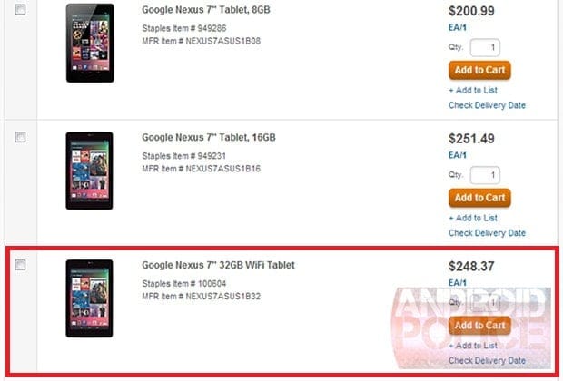 32 GB Nexus 7 appears at Staples, shows off tentative release date and price