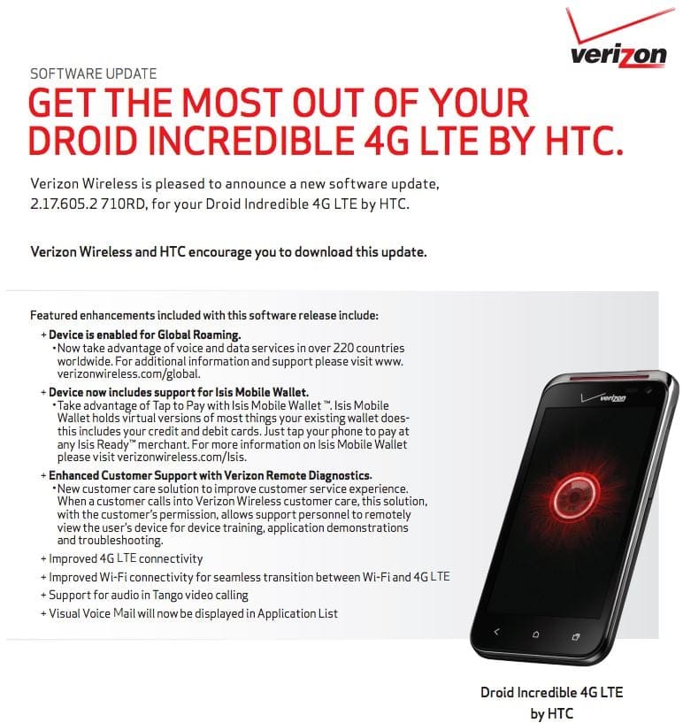 Verizon DROID Incredible 4G LTE Update brings Global Roaming to the device