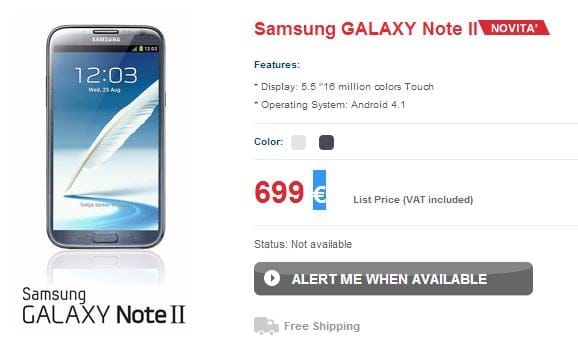 Samsung Galaxy Note 2 Price for Italy: 699 Euros