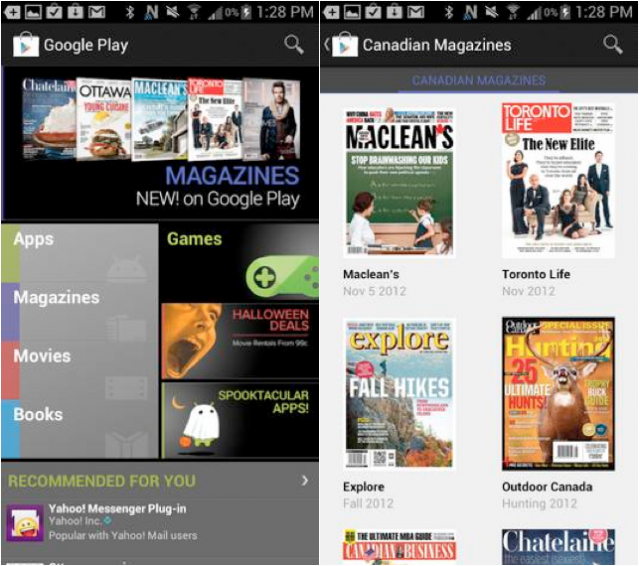 Canada Google Play Store gets magazines!