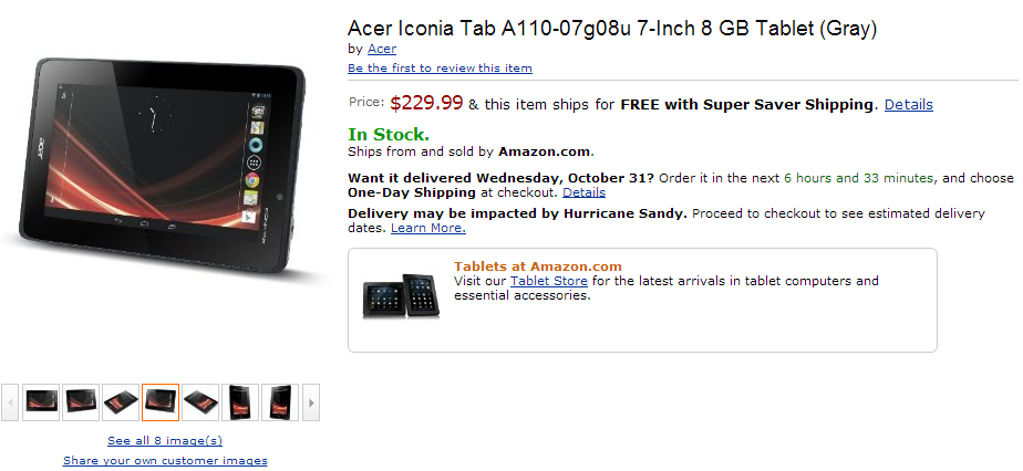 Acer Iconia Tab A110 Price announced, selling from today for $229