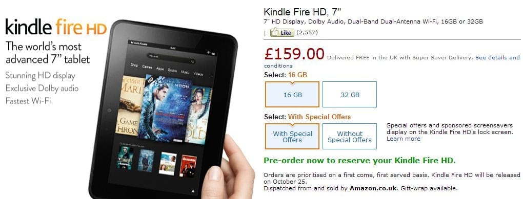 UK Kindle Fire HD Price revealed, you gotta pay £10 to get it ad-free