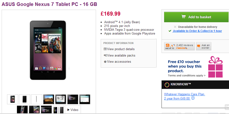 Nexus 7 16 GB price reduced in UK to £169 only!