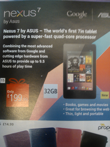 Confirmed: 32 GB Nexus 7 Price is £199