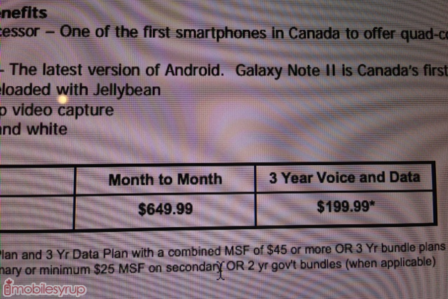 Unlocked Rogers Samsung Galaxy Note 2 Price set at $649