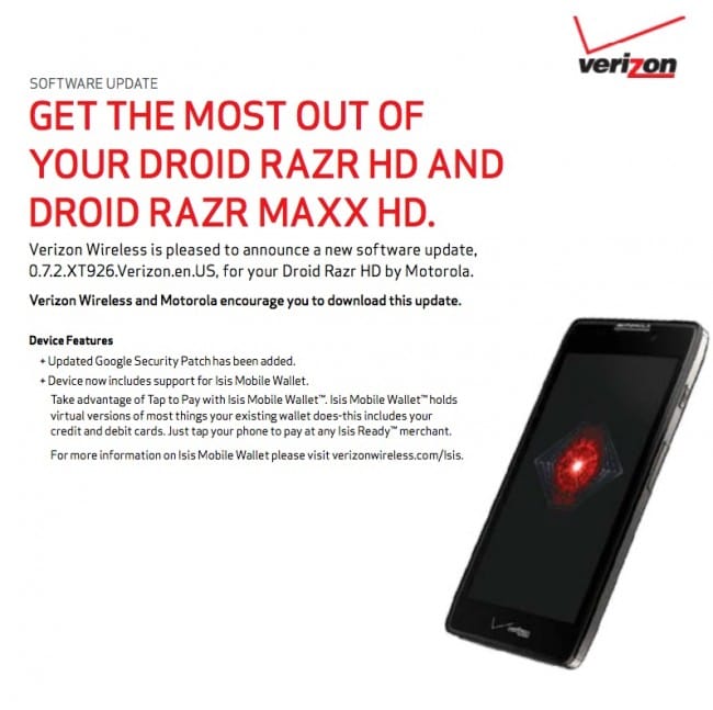 Droid Razr HD and Maxx HD Update comes teeming with Isis mobile wallet