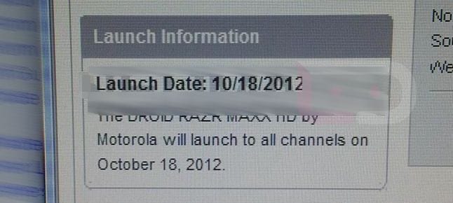 Motorola Droid Razr Maxx HD Release Date rumored to be October 18