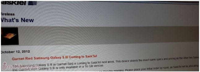 Red Galaxy S3 also coming to SaskTel in Canada