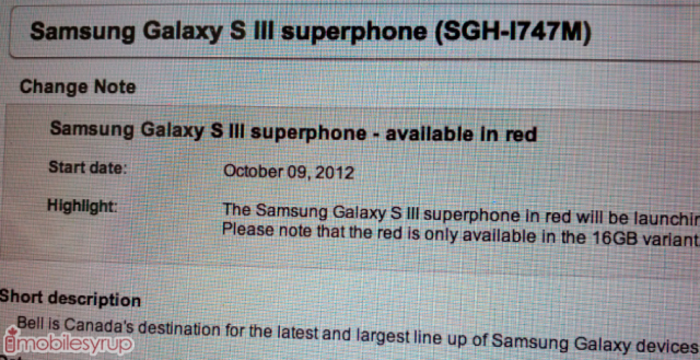 Bell to get Garnet Red Samsung Galaxy S3 in Canada