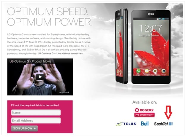 Sasktel scores a LG Optimus G, too!