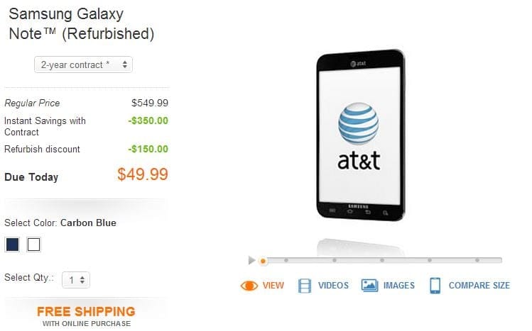 Refurbished AT&T Galaxy Note available for $49 only