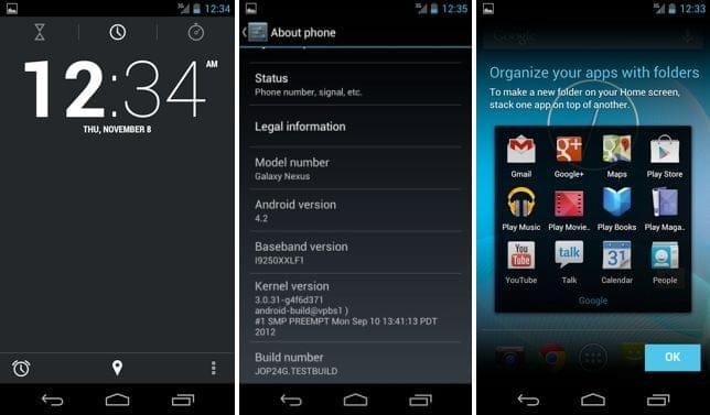 Android 4.2 baked into Galaxy Nexus with Android 4.1 as base. Works fair enough, though!