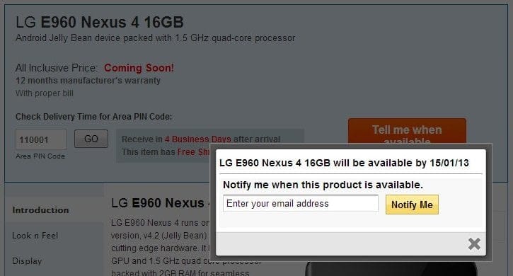 LG Nexus 4 India release date pushed to mid-January