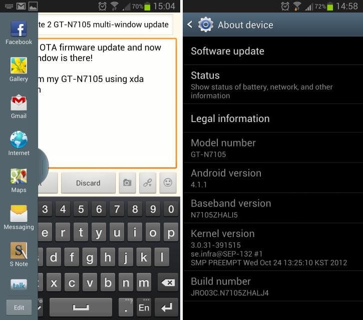 N7105ZHALJ4 — Samsung Galaxy Note 2 LTE Update for Hong Kong brings multi-window feature