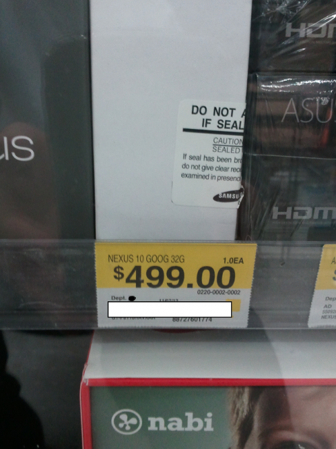 Google Nexus 10 Price at Walmart to be $499!