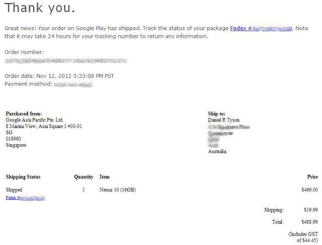 Nexus 10 starts shipping in Australia