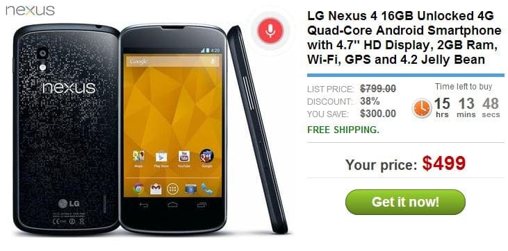 Buy Nexus 4 16GB for $499 from Daily Steals